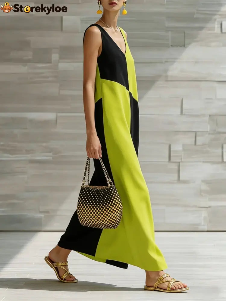 Color Block Sleeveless Maxi Dress