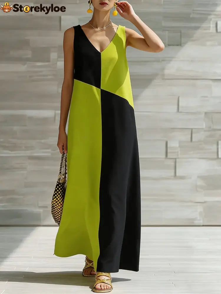 Color Block Sleeveless Maxi Dress