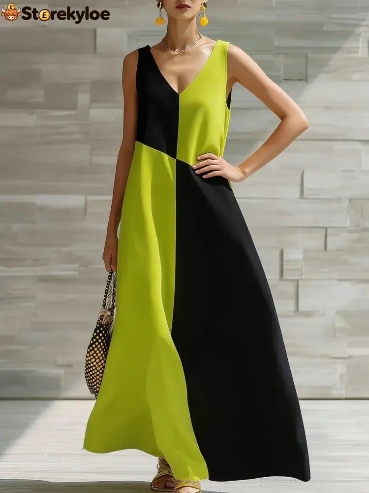 Color Block Sleeveless Maxi Dress