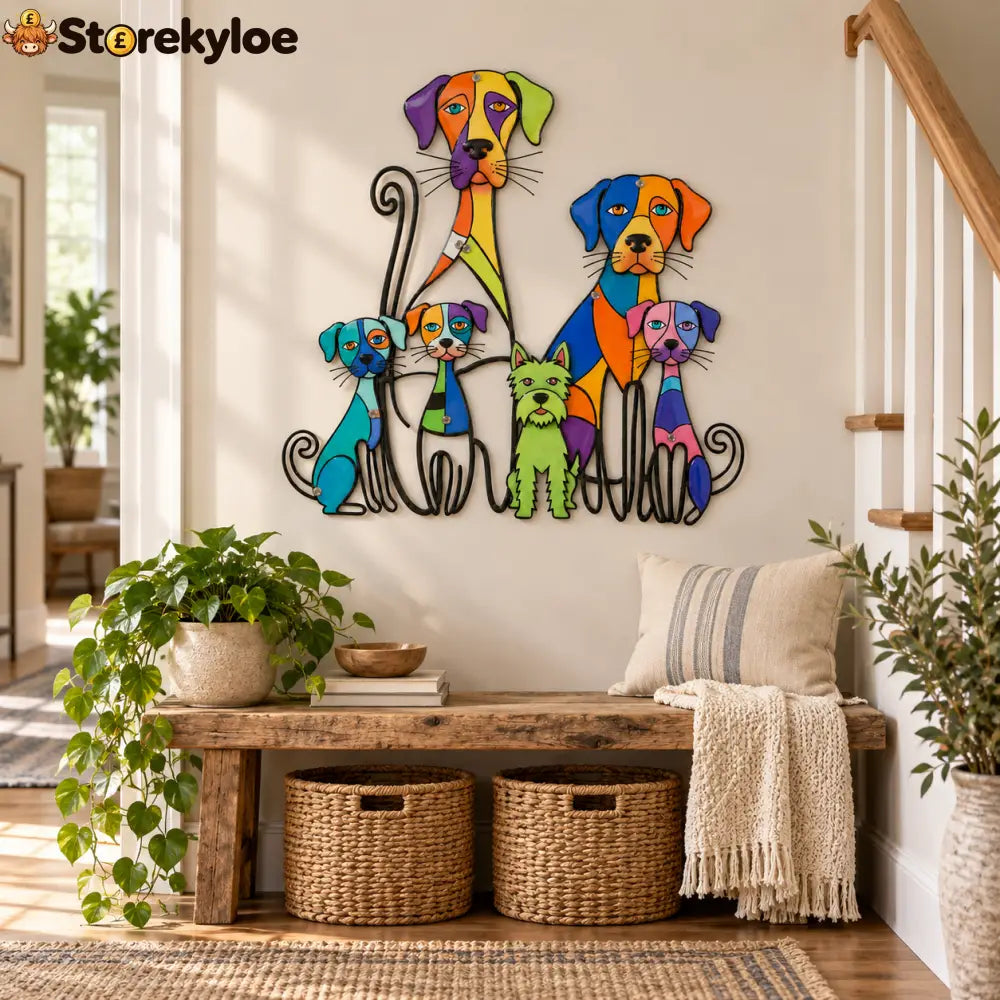 Colorful Dog Family Metal Wall Decor