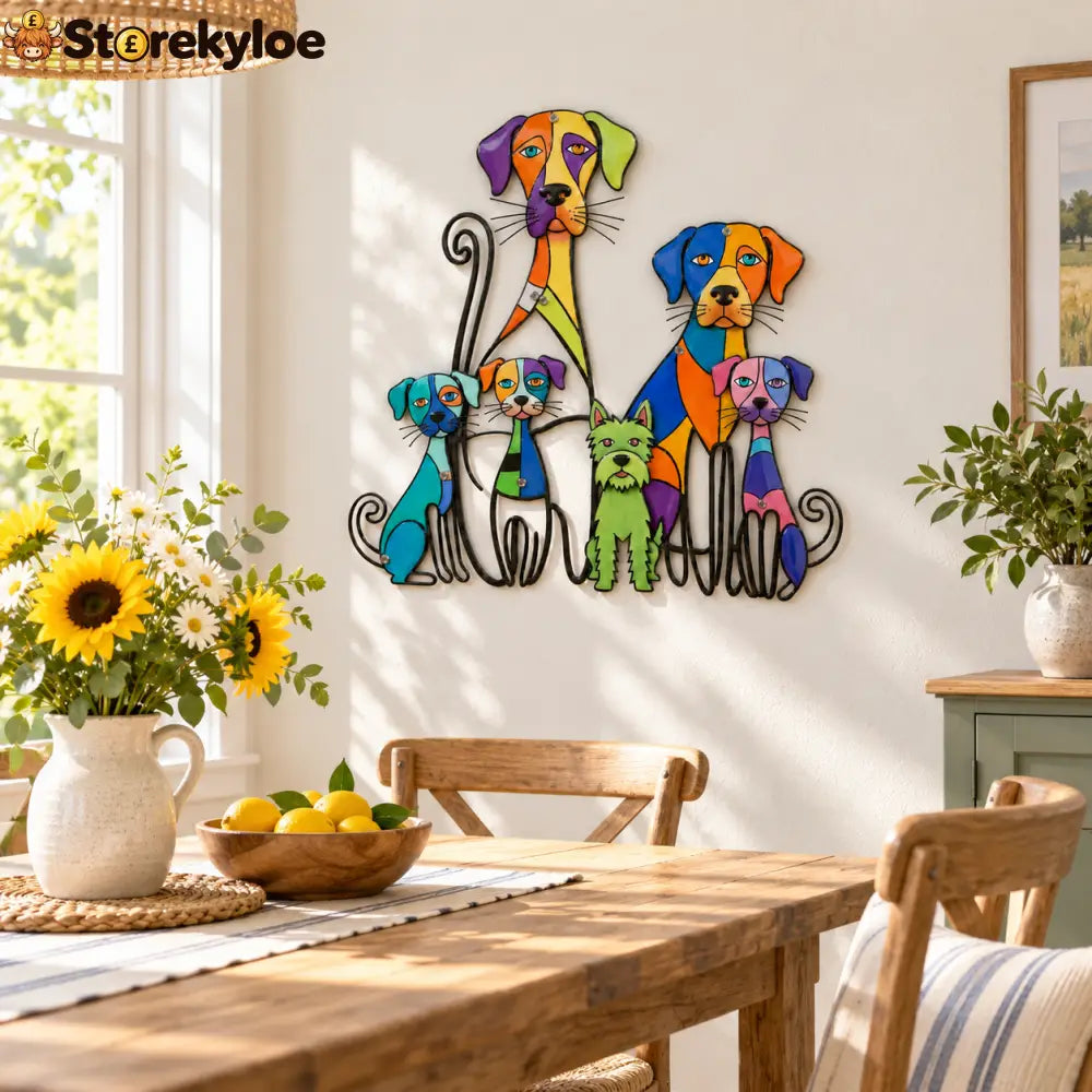 Colorful Dog Family Metal Wall Decor
