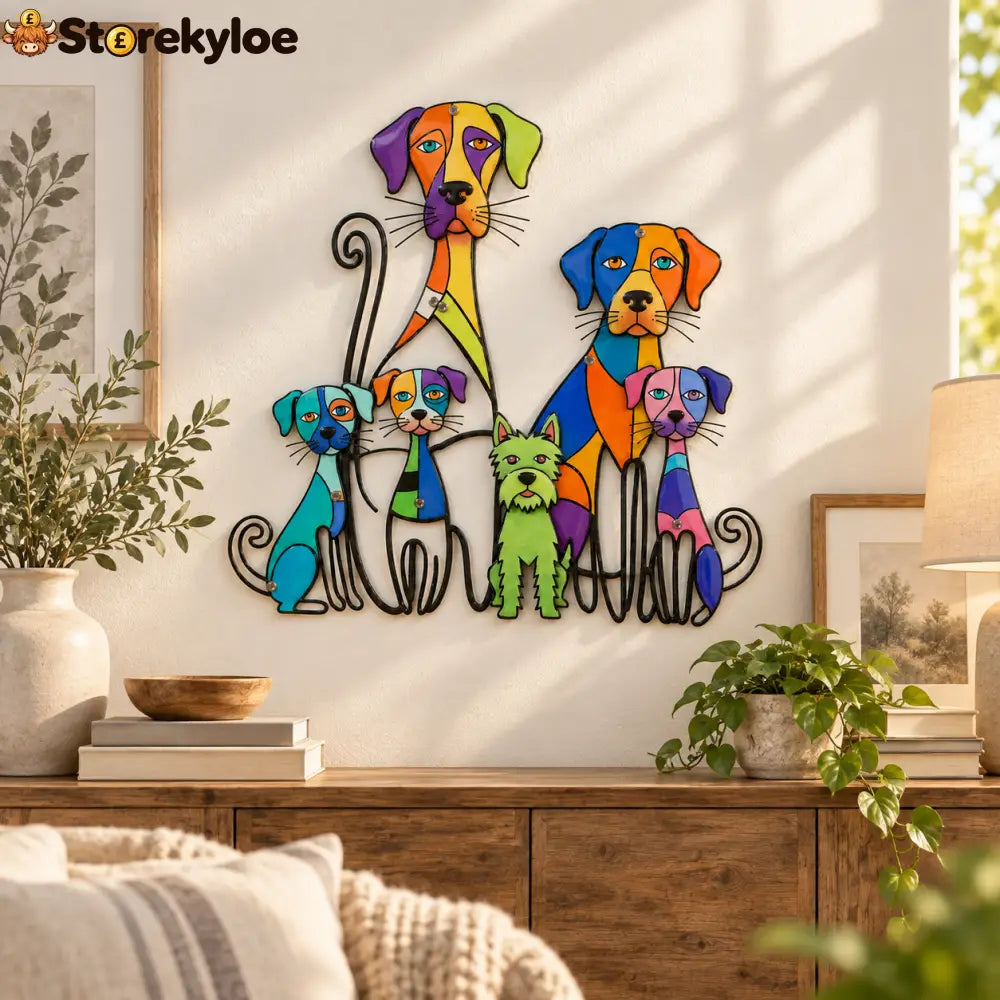 Colorful Dog Family Metal Wall Decor