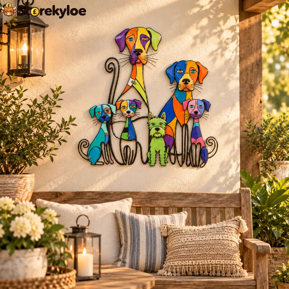 Colorful Dog Family Metal Wall Decor
