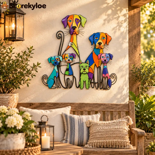 Colorful Dog Family Metal Wall Decor