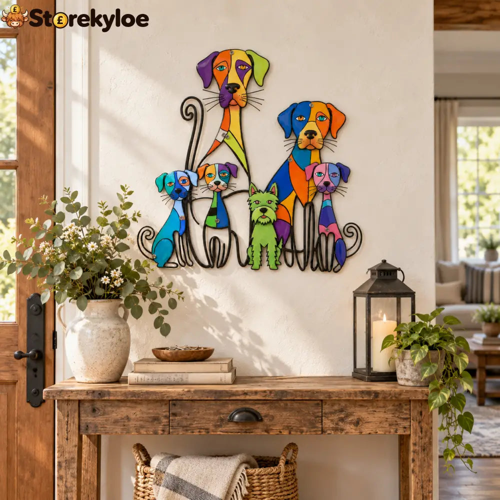 Colorful Dog Family Metal Wall Decor