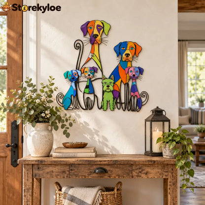 Colorful Dog Family Metal Wall Decor