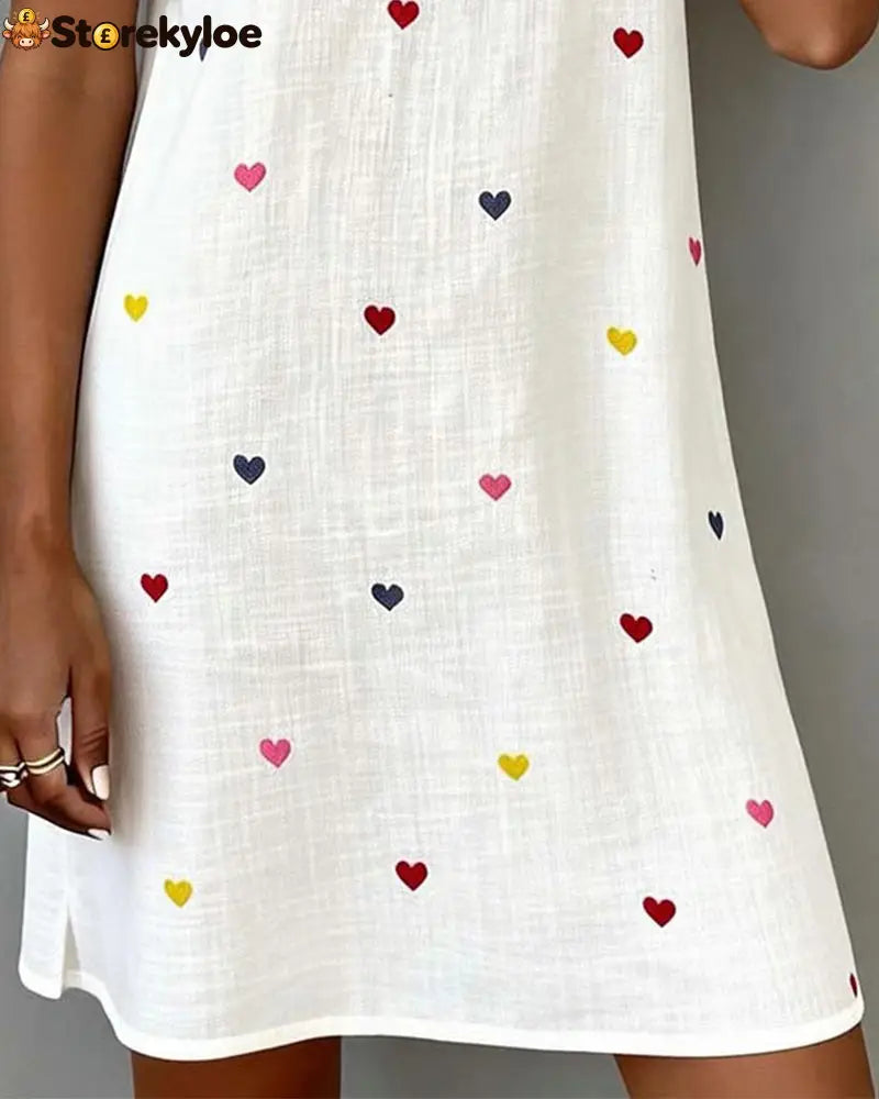 Colorful Heart Print V-Neck Dress