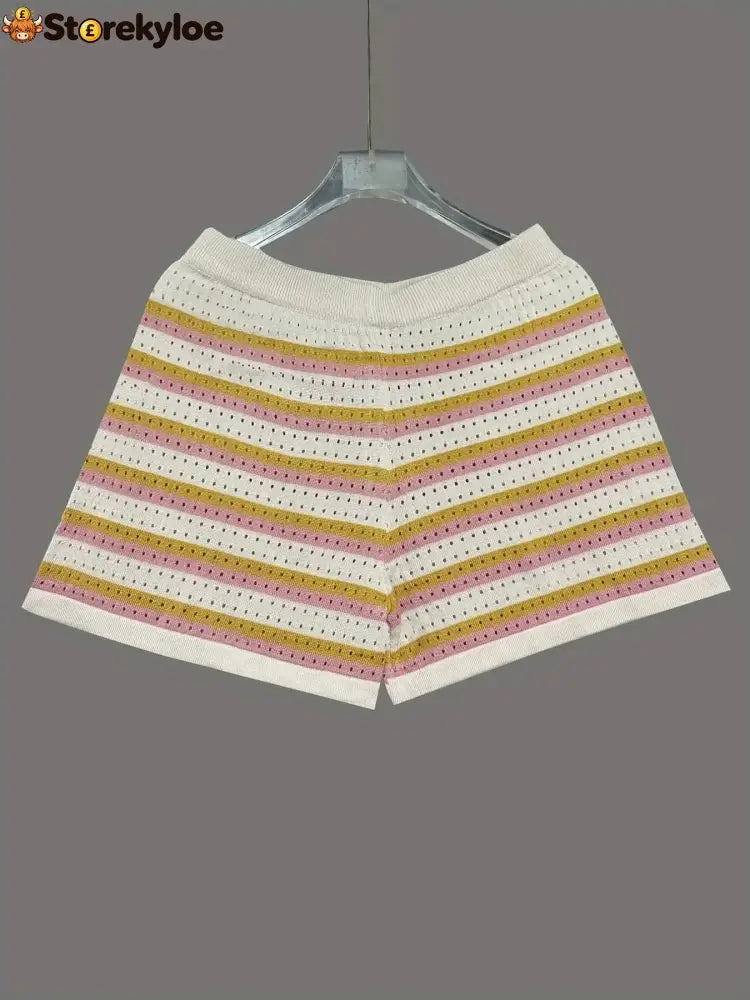 Colorful Striped Button Up Top and Shorts Sweater Set