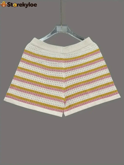 Colorful Striped Button Up Top and Shorts Sweater Set