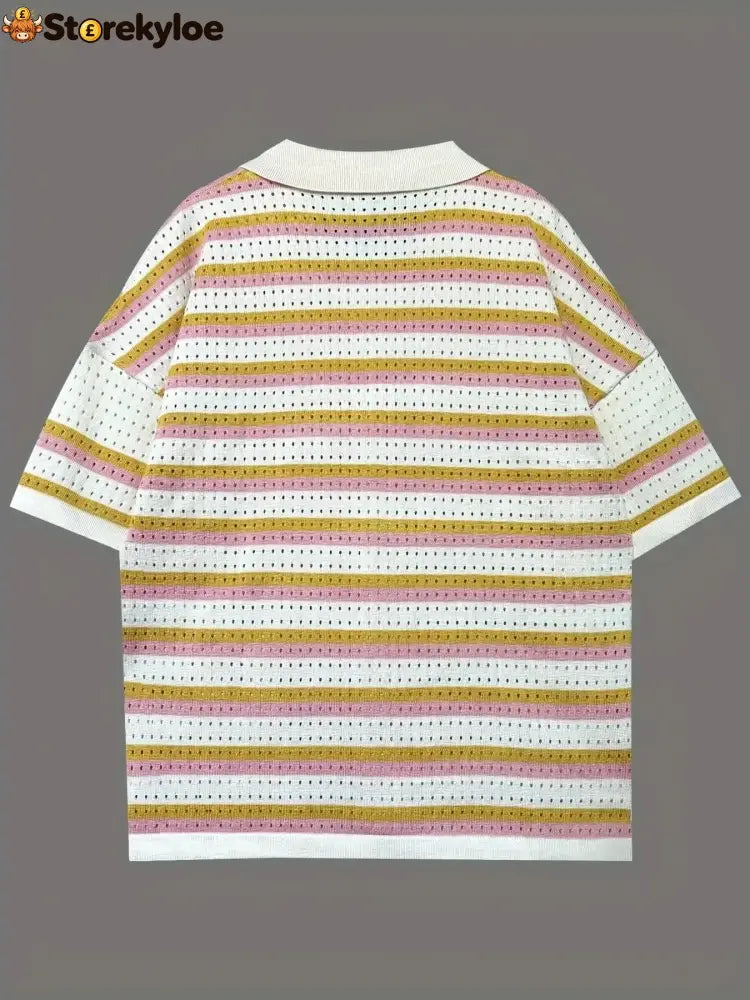 Colorful Striped Button Up Top and Shorts Sweater Set