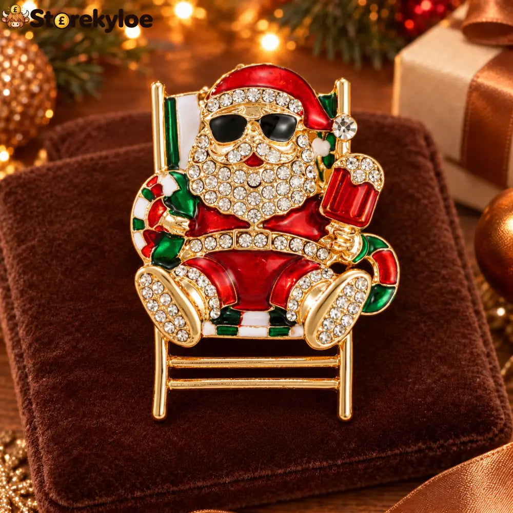 ⏳ LIMITED‑TIME FREE SHIPPING OVER £20 🎅😎cool Sunglass‑wearing Santa Crystal‑encrusted Vintage Brooch 🎅😎