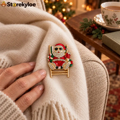 ⏳ LIMITED‑TIME FREE SHIPPING OVER £20 🎅😎cool Sunglass‑wearing Santa Crystal‑encrusted Vintage Brooch 🎅😎