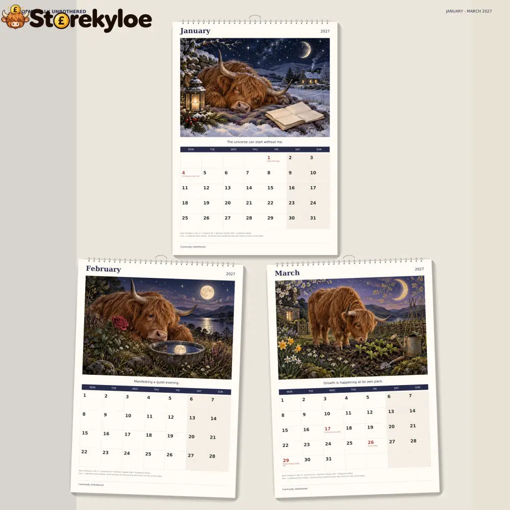 🔥Cosmically Unbothered 2027 A4 Wall Calendar - Funny Highland Cows