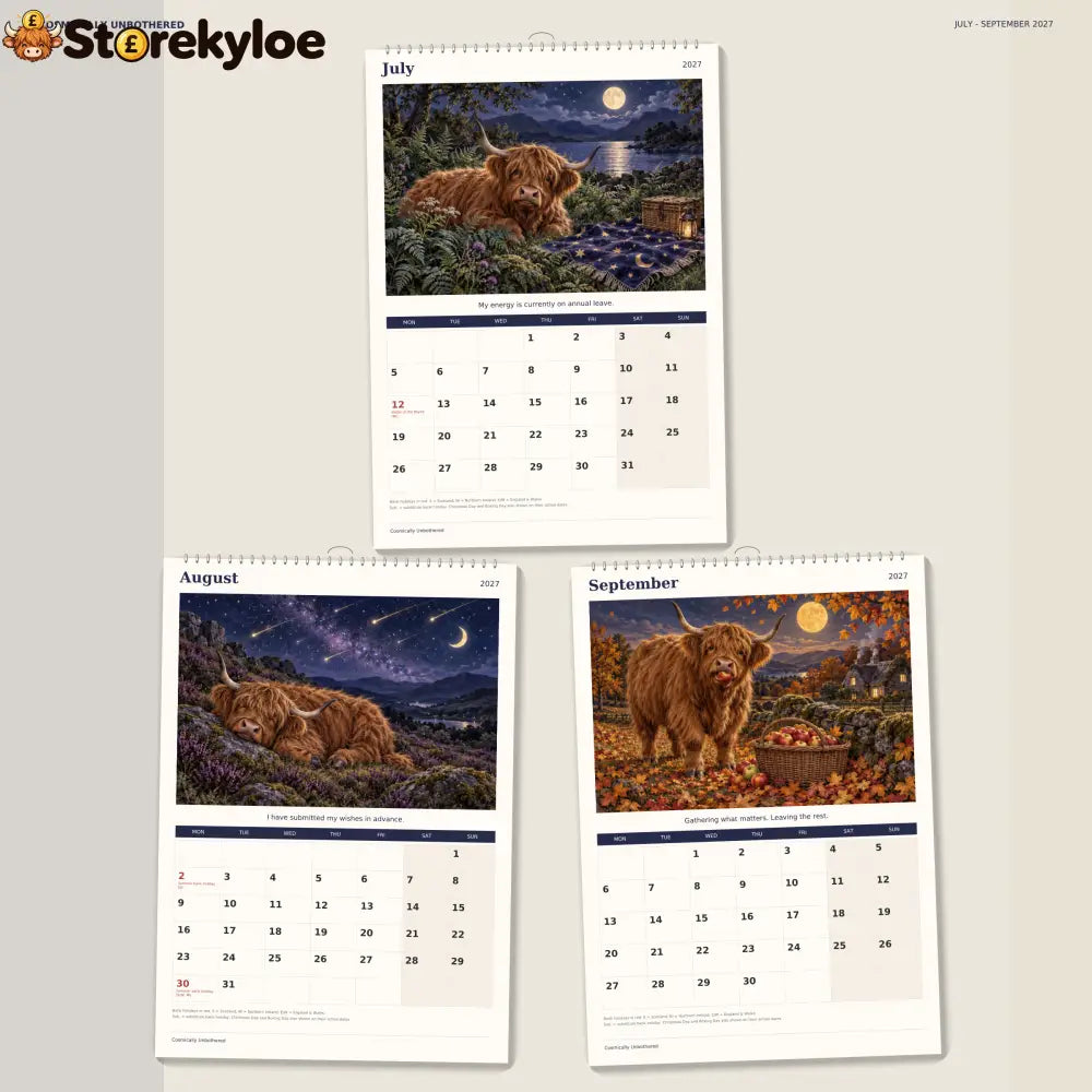 🔥Cosmically Unbothered 2027 A4 Wall Calendar - Funny Highland Cows