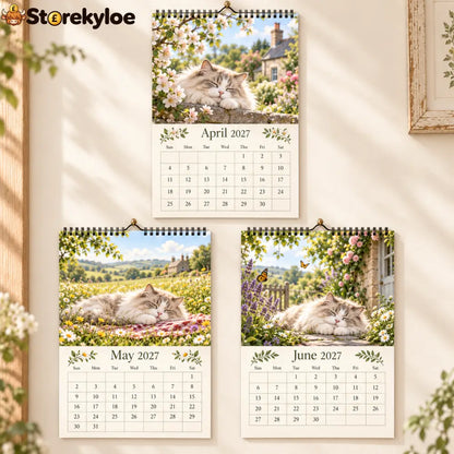 Cottage Cat 2027 Wall Calendar – 12‑Month Cosy Art Calendar with Sleepy Fluffy Cats Country Gardens & Idyllic Cottage