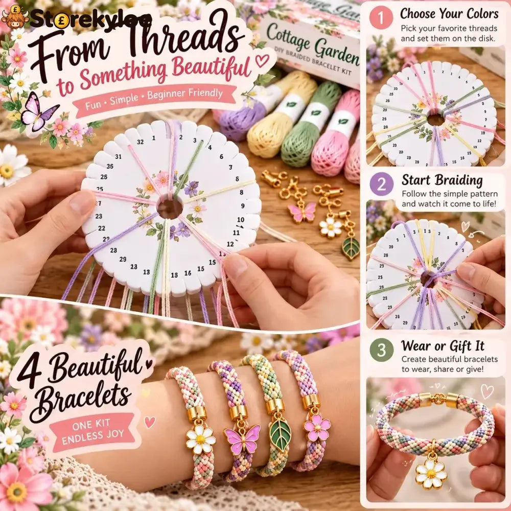 🌸Cottage Garden Kumihimo Bracelet Making Kit – DIY Braided Friendship Bracelets & Creative Gift Set ✨Beginners Friendily
