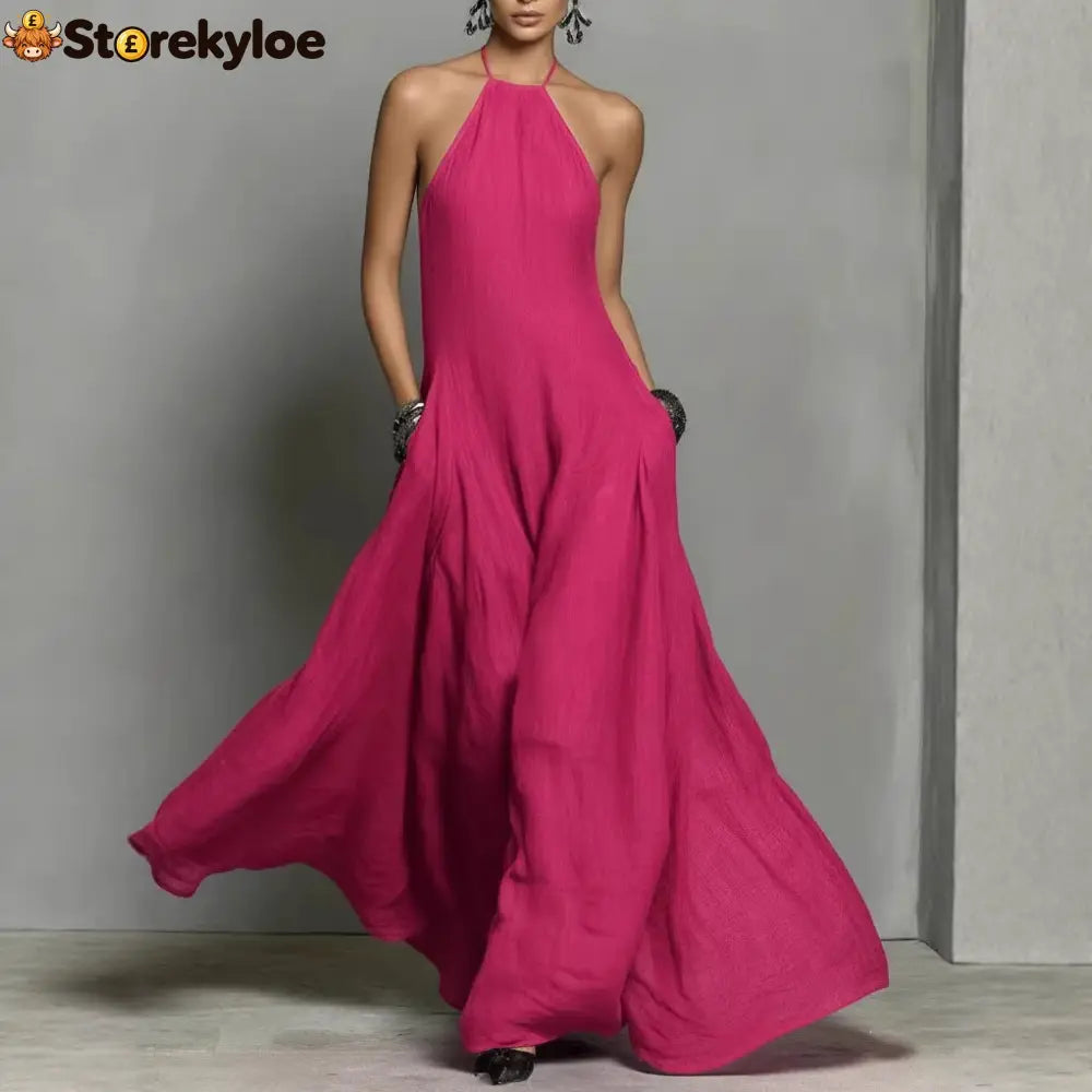 Cotton And Linen Blend Simple Backless Sleeveless Long Dress