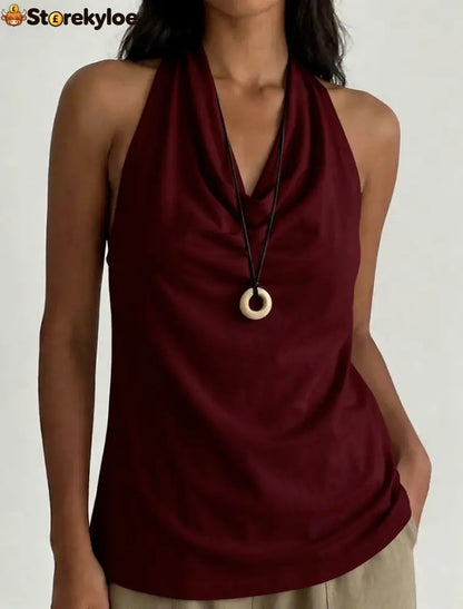 Cowl Neck Halter Top - Claret / S