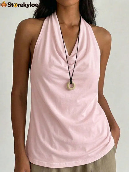 Cowl Neck Halter Top - Pink / S