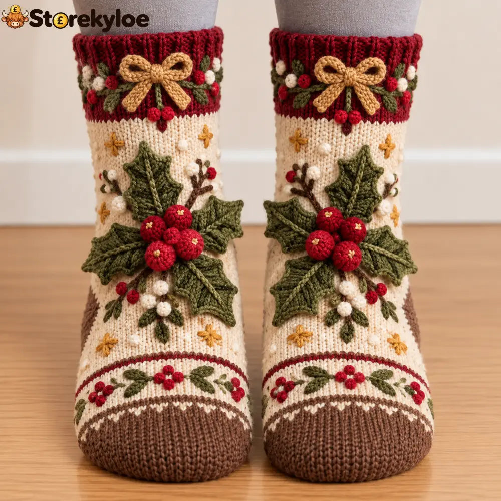Cozy Christmas Fleece‑Lined Socks 🎄 - Red fruit