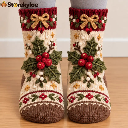 Cozy Christmas Fleece‑Lined Socks 🎄 - Red fruit