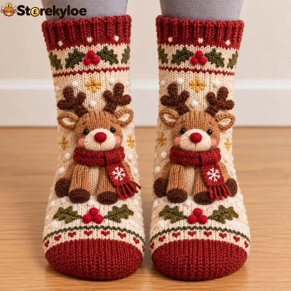 Cozy Christmas Fleece‑Lined Socks 🎄 - Reindeer