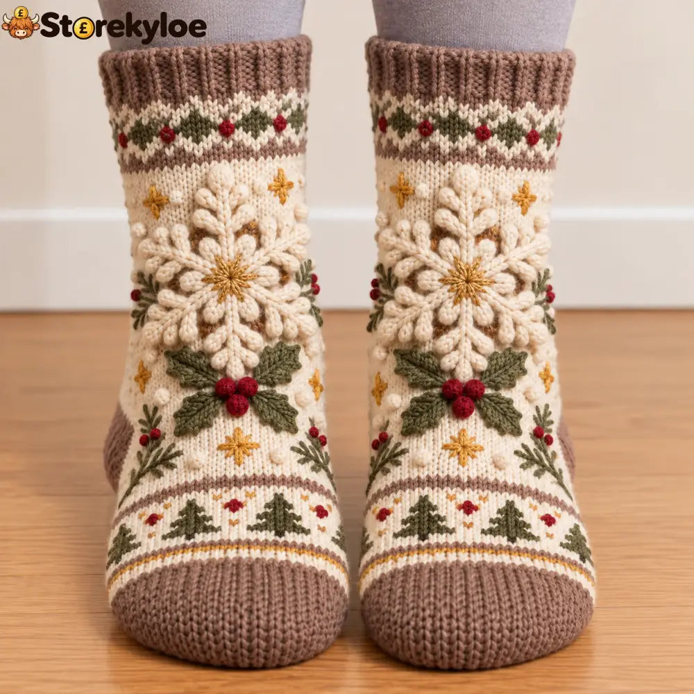 Cozy Christmas Fleece‑Lined Socks 🎄 - Snowflake
