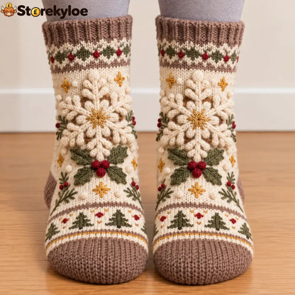 Cozy Christmas Fleece‑Lined Socks 🎄 - Snowflake