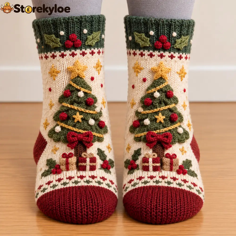 Cozy Christmas Fleece‑Lined Socks 🎄 - Christmas tree
