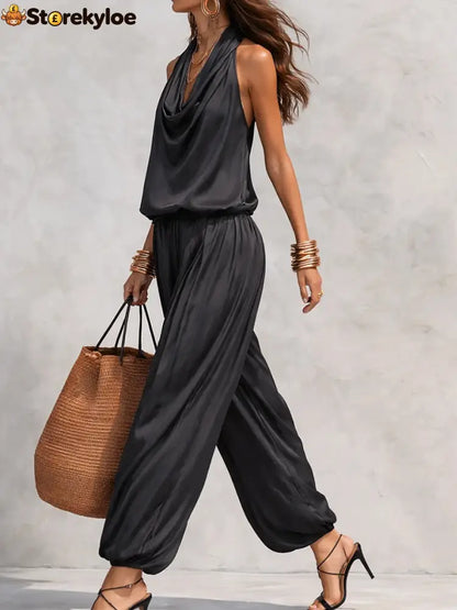 Cozy Elegant Draped Sleeveless Top And Pants Two-piece Set