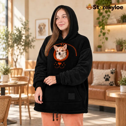 🐾 Cozy Fleece Pet Bonding Pouch Hoodie – Warm & Supportive Small Pet Carrier Clothing - Black / S