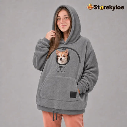 🐾 Cozy Fleece Pet Bonding Pouch Hoodie – Warm & Supportive Small Pet Carrier Clothing - Grey / S