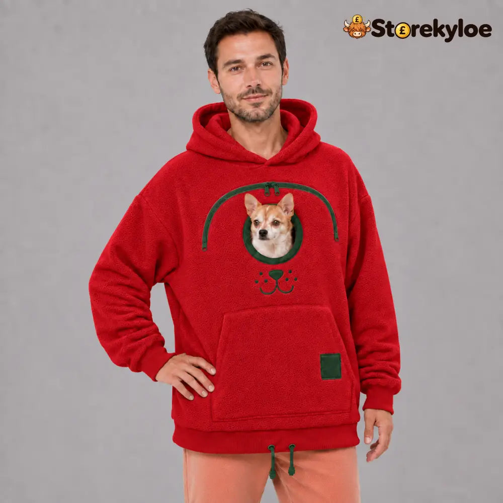🐾 Cozy Fleece Pet Bonding Pouch Hoodie – Warm & Supportive Small Pet Carrier Clothing - Red / S