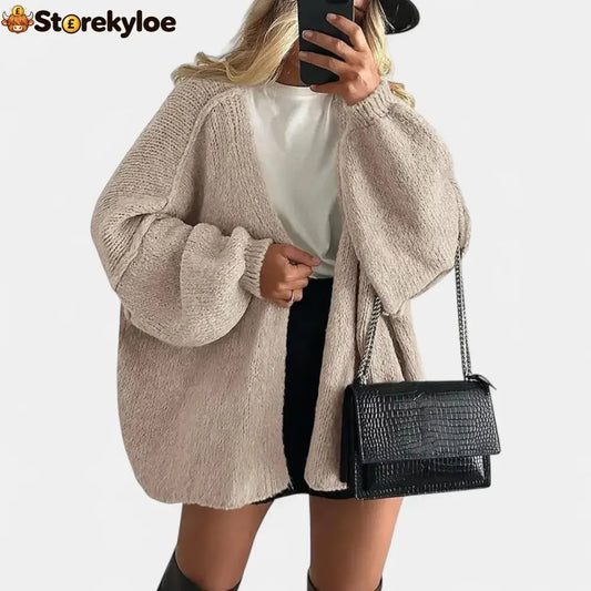 Cozy Relaxed-Fit Knit Cardigan - Gray Beige / S