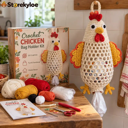 Crochet Animal Bag Holder Diy Kit – Cute & Functional Hanging Storage Craft Kit - Chicken