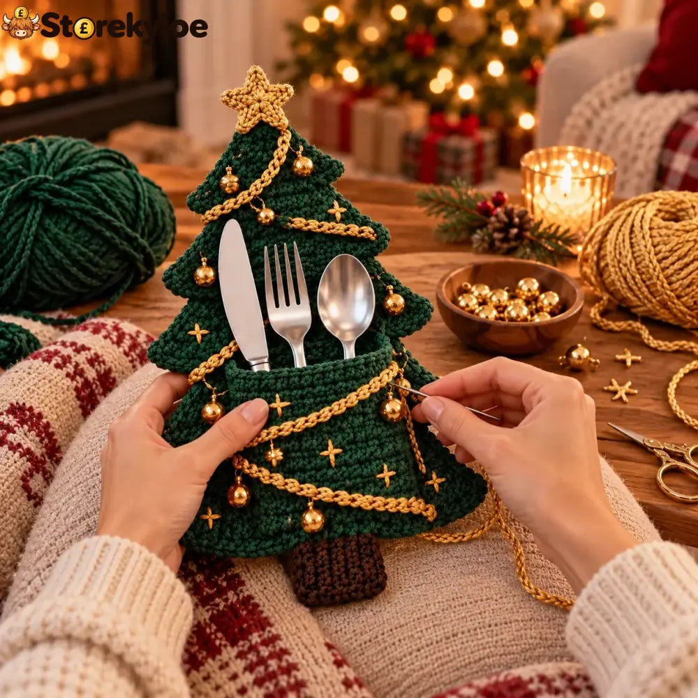 Crochet Christmas Tree Cutlery Holder Pattern Set - 4 Designs