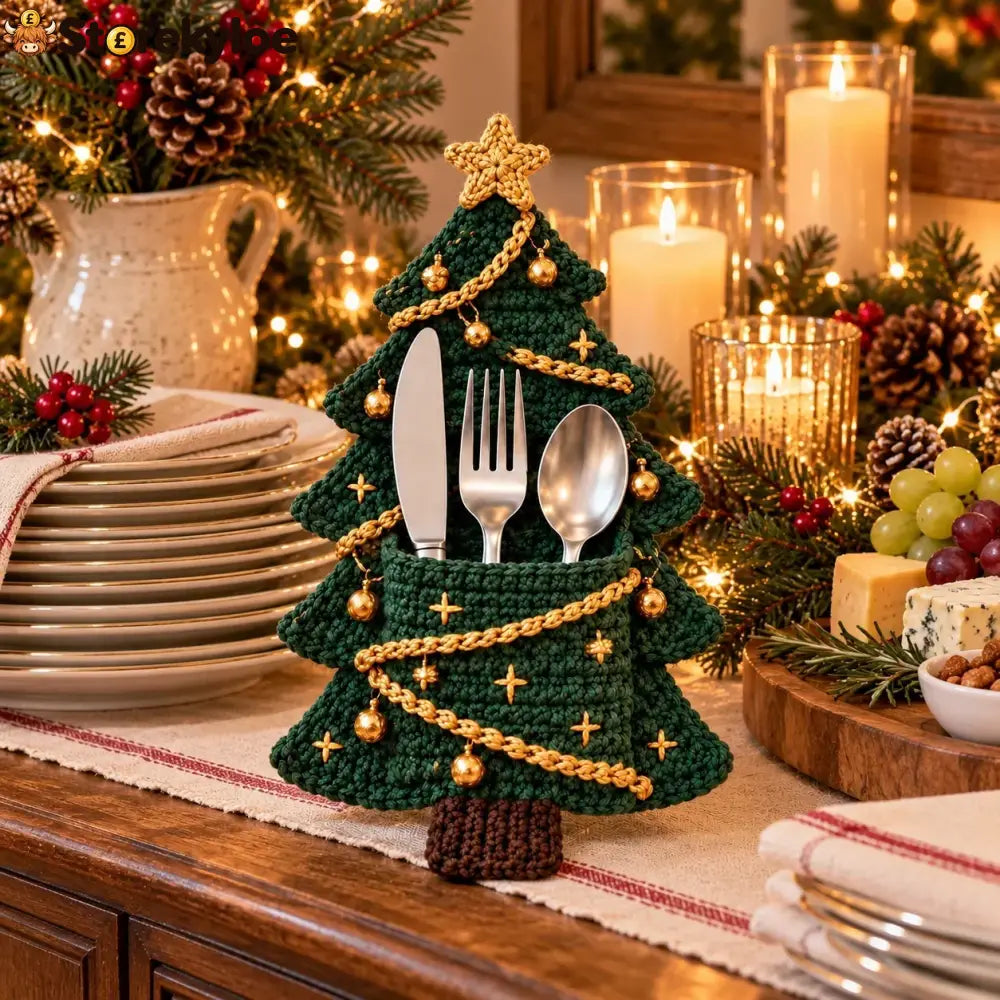 Crochet Christmas Tree Cutlery Holder Pattern Set - 4 Designs