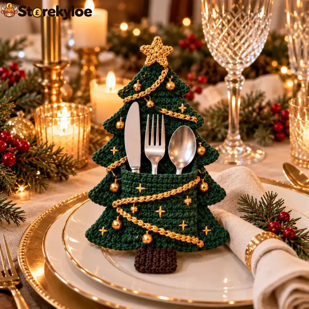 Crochet Christmas Tree Cutlery Holder Pattern Set - 4 Designs