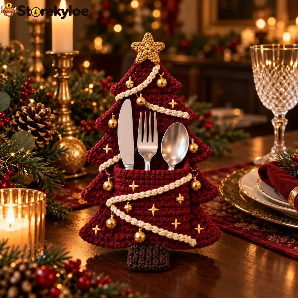 Crochet Christmas Tree Cutlery Holder Pattern Set - 4 Designs