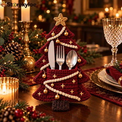 Crochet Christmas Tree Cutlery Holder Pattern Set - 4 Designs