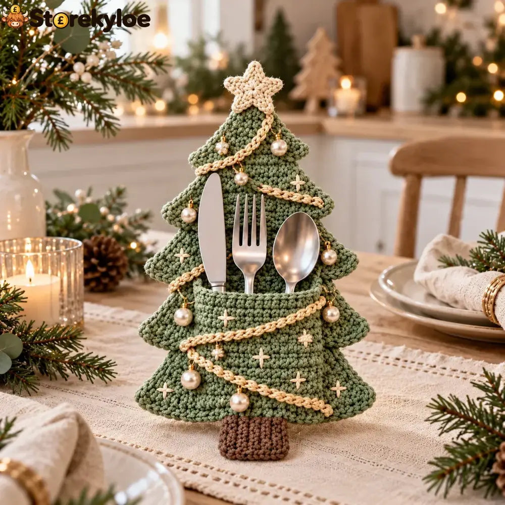 Crochet Christmas Tree Cutlery Holder Pattern Set - 4 Designs