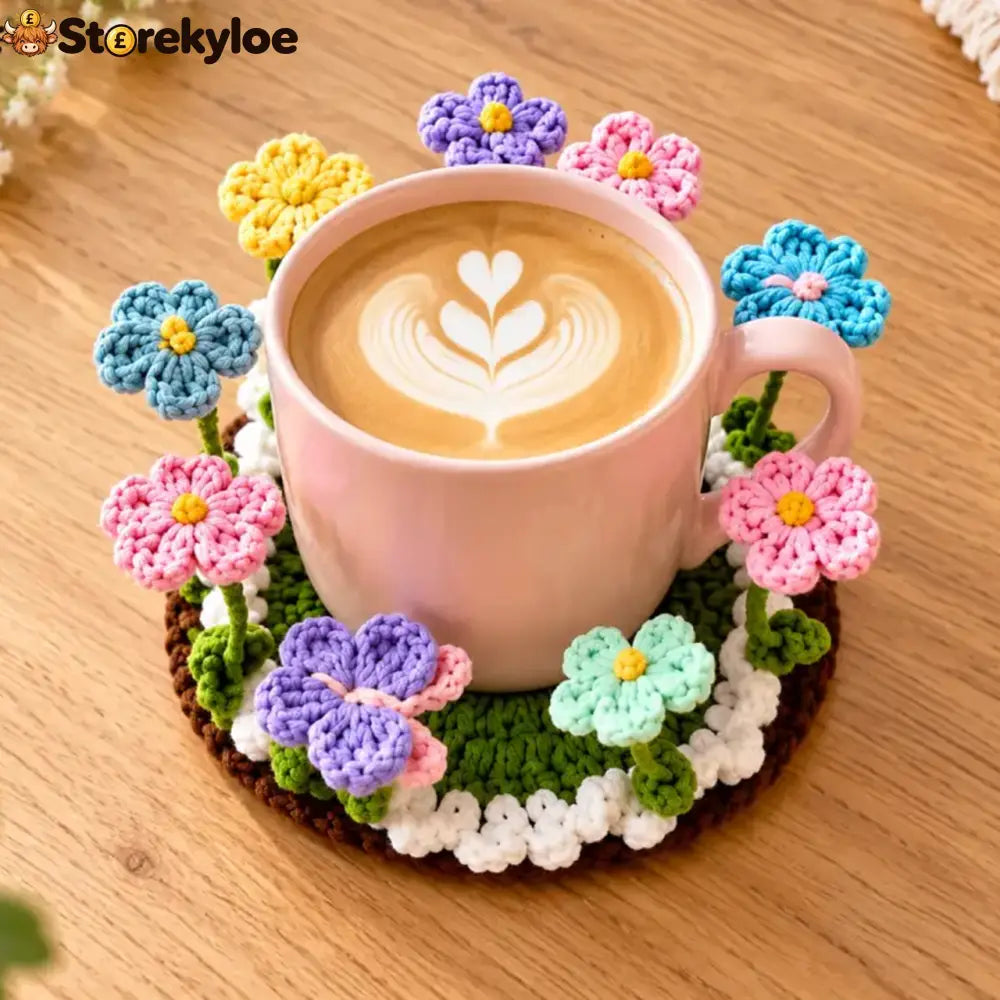 🌸Crochet Flower Garden Coaster A Tiny Garden For Your Favourite Cup ☕ - Pink