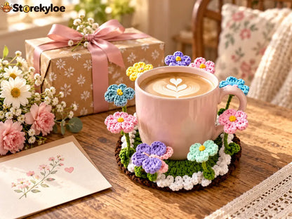 Crochet Flower Garden Coaster A Tiny Garden For Your Favourite Cup 🌸☕ - Pink