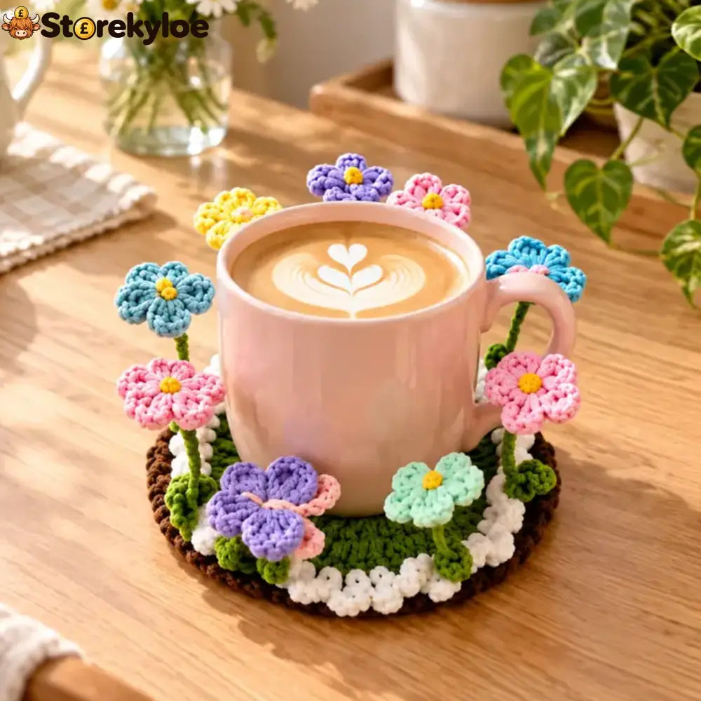 🌸Crochet Flower Garden Coaster A Tiny Garden For Your Favourite Cup ☕ - Pink