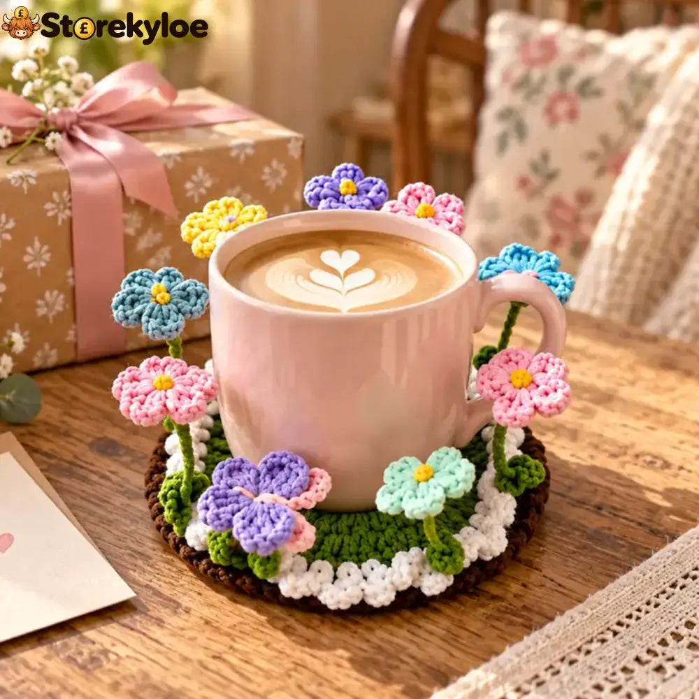 🌸Crochet Flower Garden Coaster A Tiny Garden For Your Favourite Cup ☕ - Pink