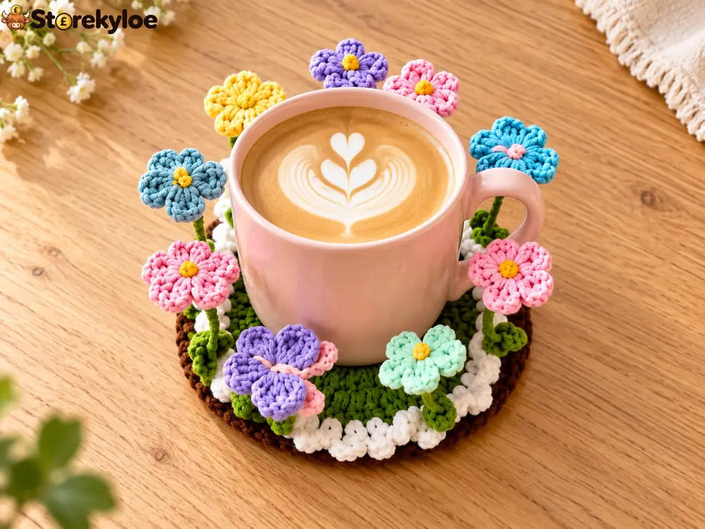Crochet Flower Garden Coaster A Tiny Garden For Your Favourite Cup 🌸☕ - Pink