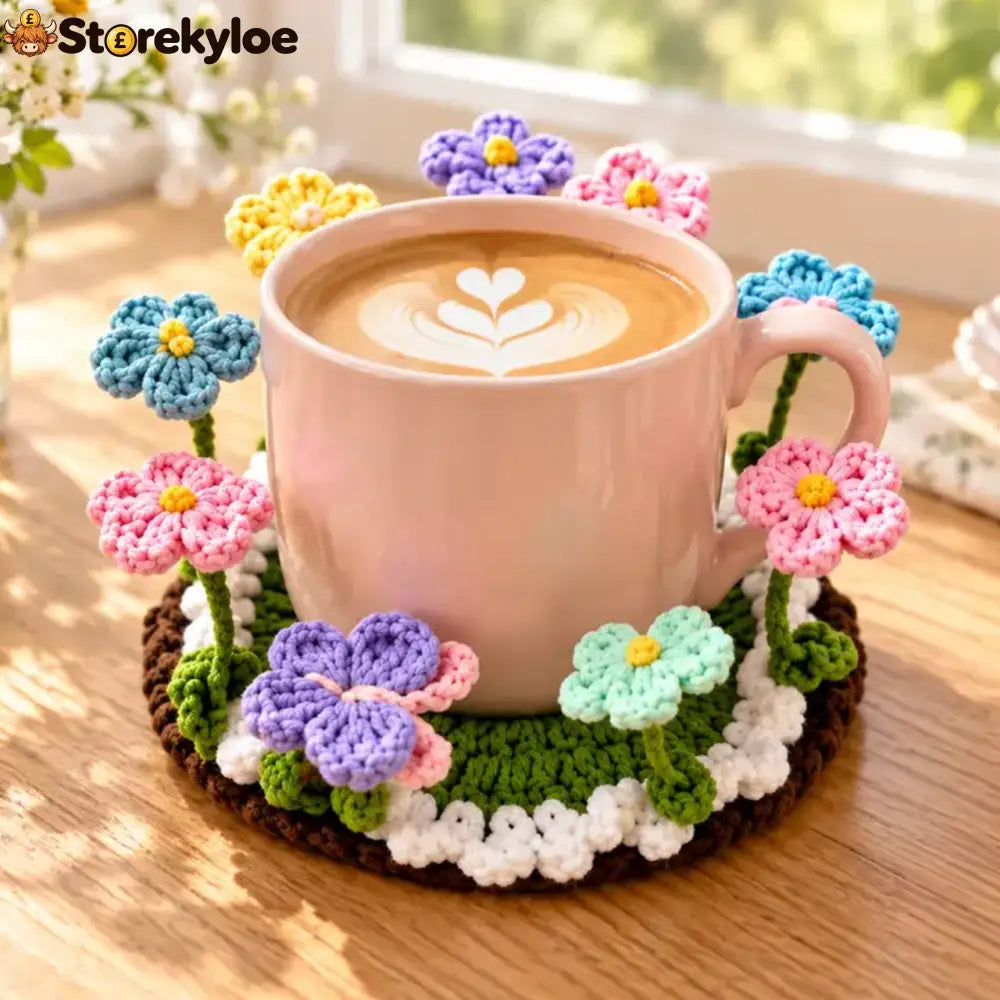 🌸Crochet Flower Garden Coaster A Tiny Garden For Your Favourite Cup ☕ - Pink