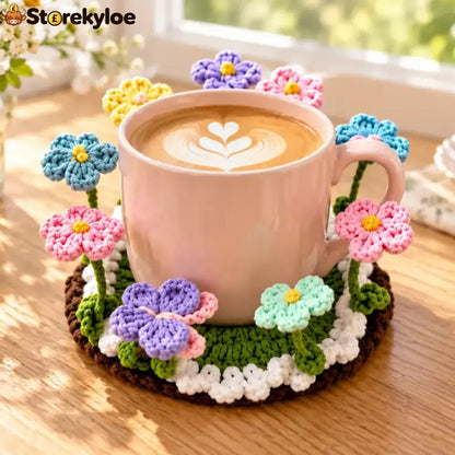 🌸Crochet Flower Garden Coaster A Tiny Garden For Your Favourite Cup ☕ - Pink
