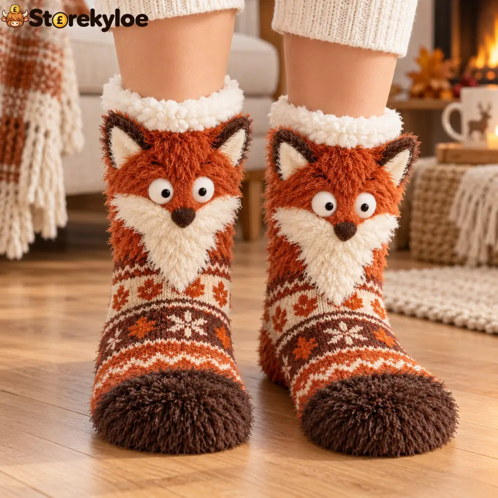 🦊🐦Cute 3D Animal Fuzzy Slipper Socks🦦🦉 - Fox
