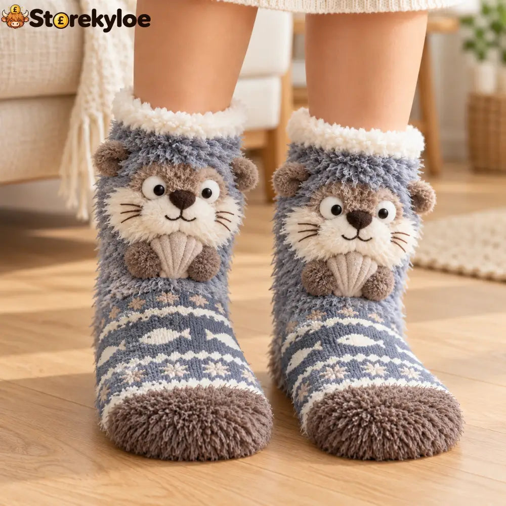 🦊🐦Cute 3D Animal Fuzzy Slipper Socks🦦🦉 - Otter